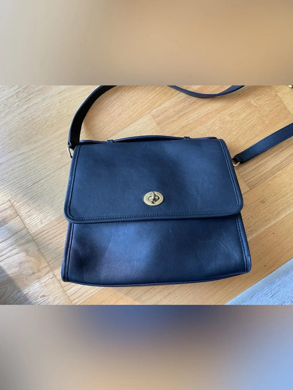 Coach Black Leather Turnlock Shoulder Bag with Gold Hardware
